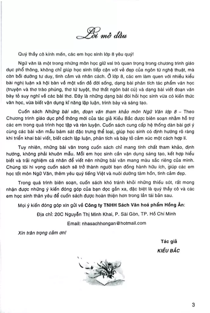NHỮNG BÀI VĂN, ĐOẠN VĂN THAM KHẢO MÔN NGỮ VĂN LỚP 8 (Theo Chương trình GDPT mới)